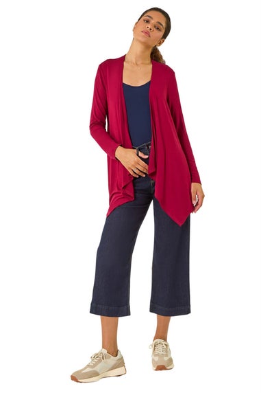 Roman Red Waterfall Front Jersey Knit Cardigan