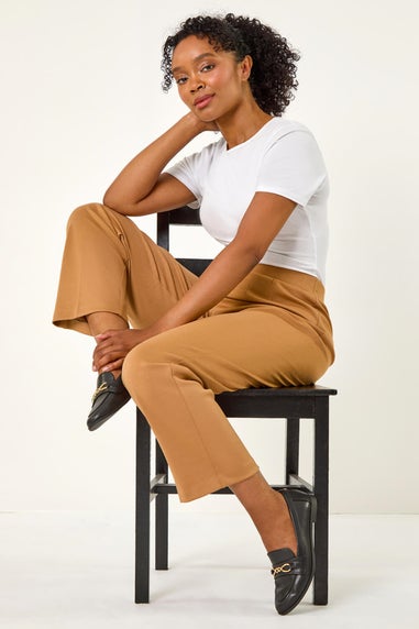 Roman Camel Petite Straight Leg Ponte Stretch Trouser