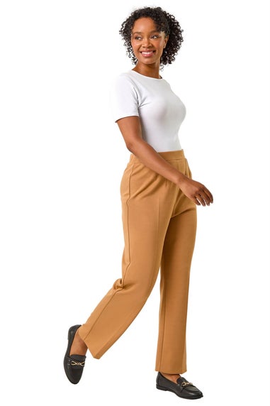 Roman Camel Petite Straight Leg Ponte Stretch Trouser