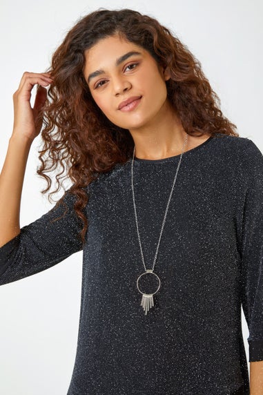 Roman Black Necklace Trim Shimmer Top