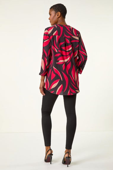 Roman Red Abstract Cut Away Neck Top