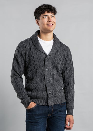 Tokyo Laundry Charcoal Shawl Neck Cable Knit Cardigan