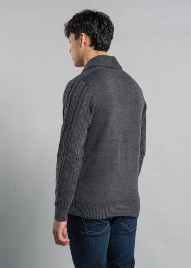 Tokyo Laundry Charcoal Shawl Neck Cable Knit Cardigan