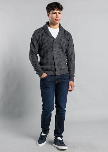 Tokyo Laundry Charcoal Shawl Neck Cable Knit Cardigan