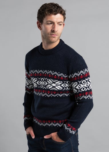 Tokyo Laundry Navy Crew Neck Jumper with Jacquard Print