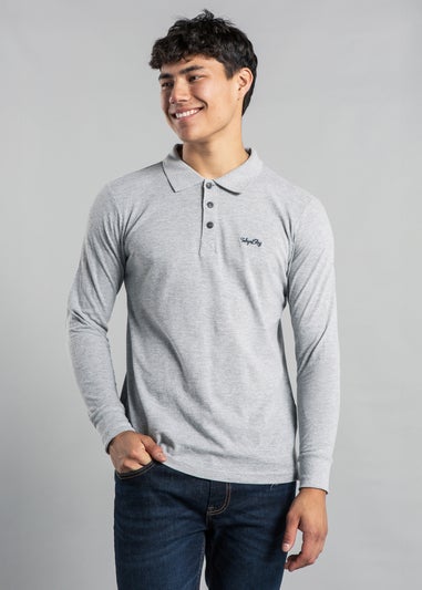 Tokyo Laundry Light Grey Cotton Long Sleeve Polo