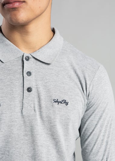 Tokyo Laundry Light Grey Cotton Long Sleeve Polo