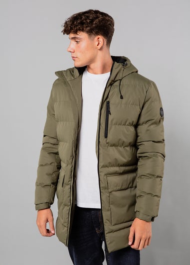 Tokyo Laundry Khaki Hooded Padded Parka Jacket with Toggles