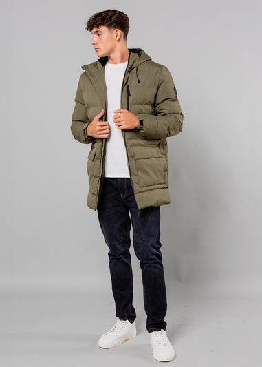 Tokyo Laundry Khaki Hooded Padded Parka Jacket with Toggles