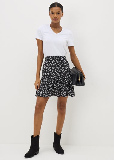 Black Floral Tiered Mini Skirt