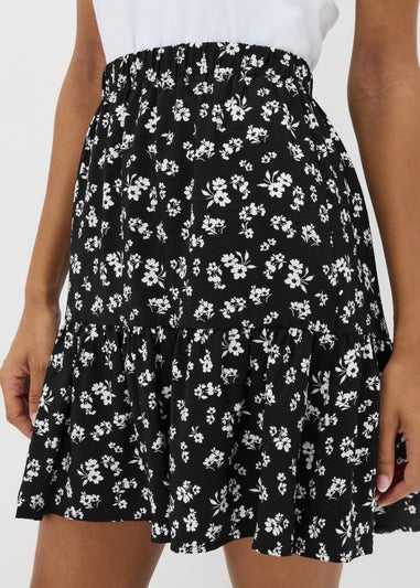 Black Floral Tiered Mini Skirt