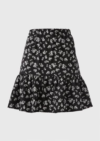 Black Floral Tiered Mini Skirt