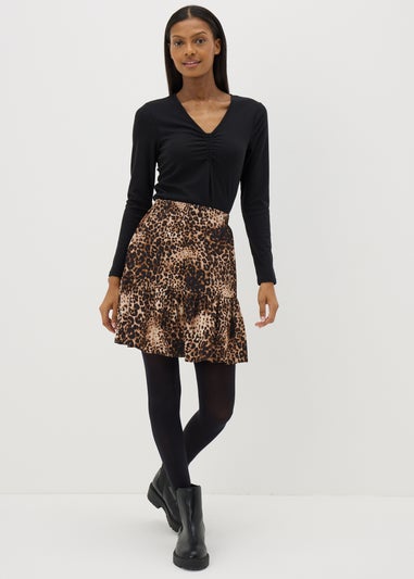 Brown Leopard Tiered Mini Skirt