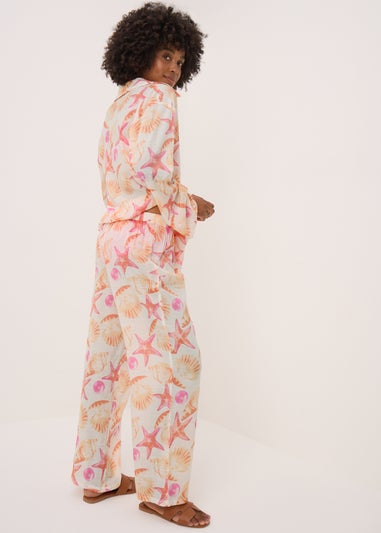 Pink Starfish Print Co Ord Wide Leg Trousers