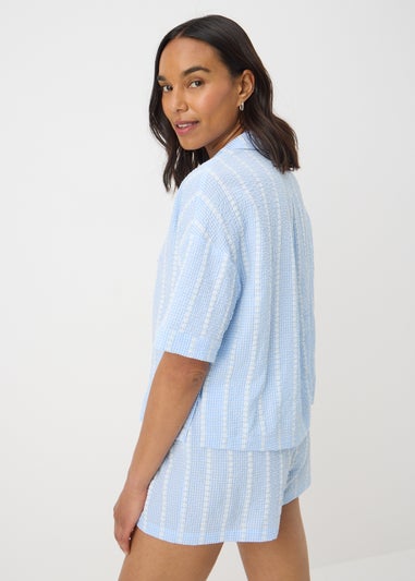 Blue Textured Stripe Short Pyjama Set