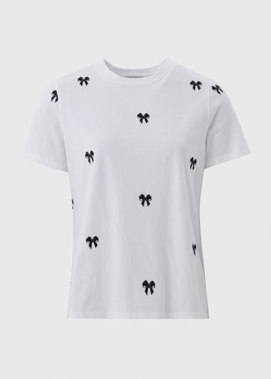 White Bow Embroidered T-Shirt