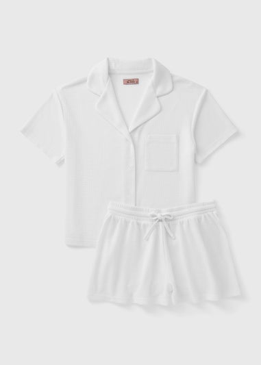 White Waffle Button Short Pyjama Set