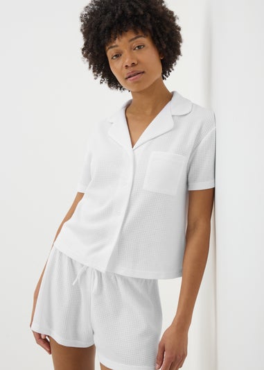 White Waffle Button Short Pyjama Set