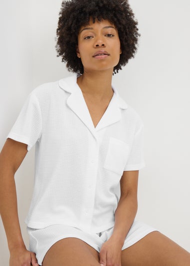 White Waffle Button Short Pyjama Set