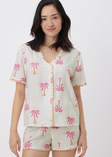 Multicolour Palm Tree Scallop Edge Pyjama Set