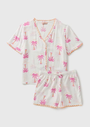 Multicolour Palm Tree Scallop Edge Pyjama Set