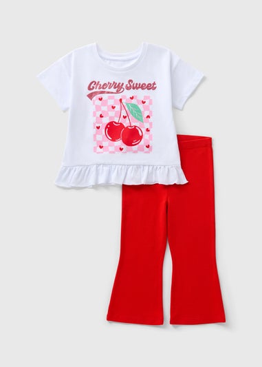 Girls Red Cherry Top & Flare Set (1-7yrs)