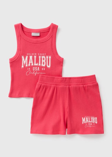 Girls Red RInger Vest & Shorts Set (7-15yrs)