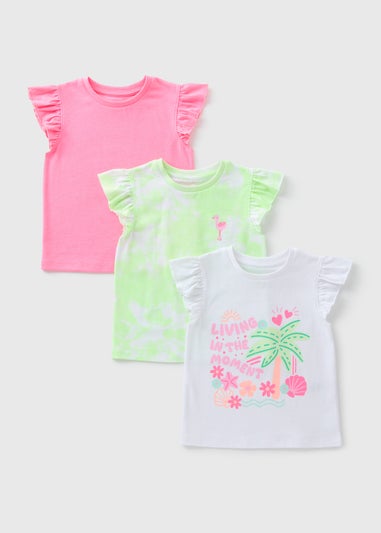 3 Pack Girls Multicolour Tie Dye T-Shirts (1-7yrs)