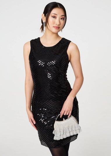 Izabel London Black Sequin Detail Sleeveless Mini Shift Dress