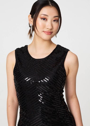 Izabel London Black Sequin Detail Sleeveless Mini Shift Dress