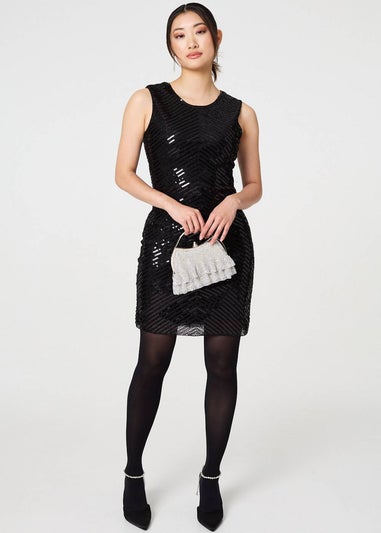 Izabel London Black Sequin Detail Sleeveless Mini Shift Dress