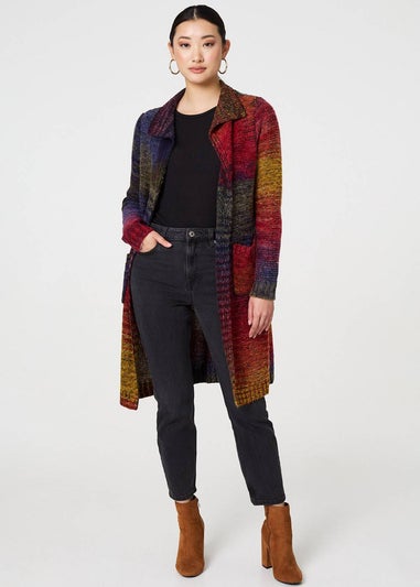 Izabel London Green Rainbow Print Longline Knit Cardigan