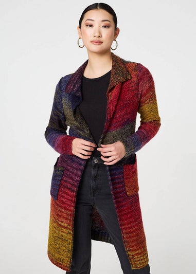 Izabel London Green Rainbow Print Longline Knit Cardigan