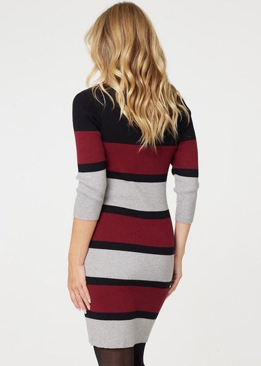 Izabel London Red Striped Knit Bodycon Short Dress