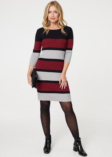 Izabel London Red Striped Knit Bodycon Short Dress