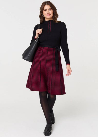 Izabel London Black Checked Pleated Knee Length Jumper Dress