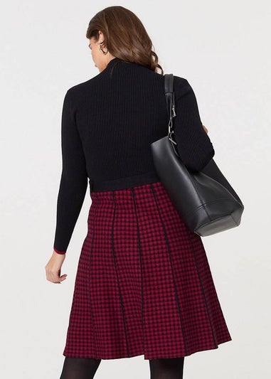 Izabel London Black Checked Pleated Knee Length Jumper Dress