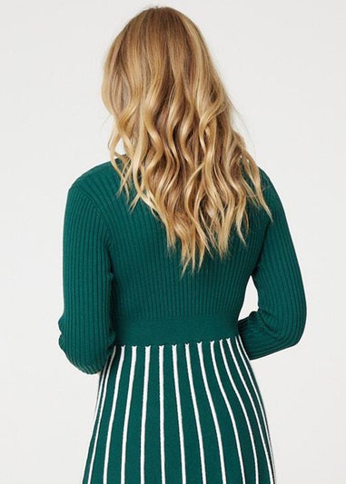 Izabel London Green Striped Knit Top High Neck Midi Dress