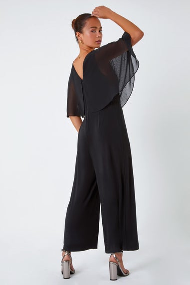 Roman Black Petite Embellished Overlay Stretch Jumpsuit