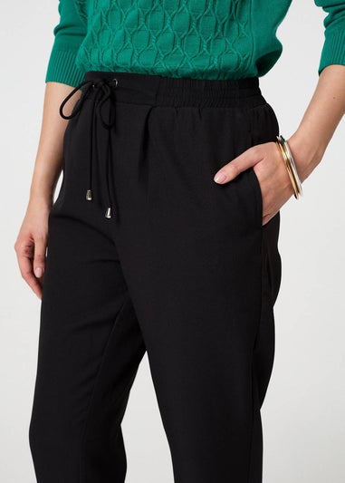 Izabel London Black Plain Drawstring Waist Slim Trousers