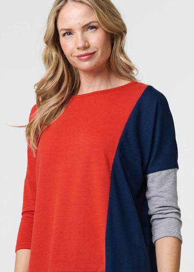 Izabel London Orange Colour Block Long Sleeve Relaxed Top