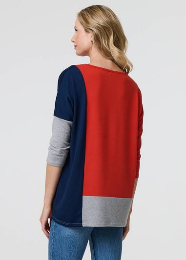 Izabel London Orange Colour Block Long Sleeve Relaxed Top