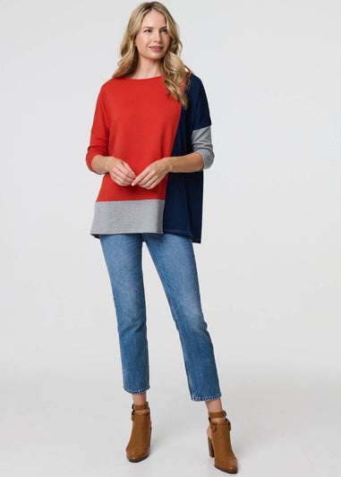 Izabel London Orange Colour Block Long Sleeve Relaxed Top