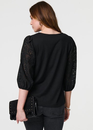 Izabel London Black Floral Lace Blouse