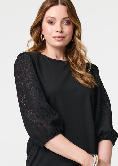 Izabel London Black Floral Lace Blouse