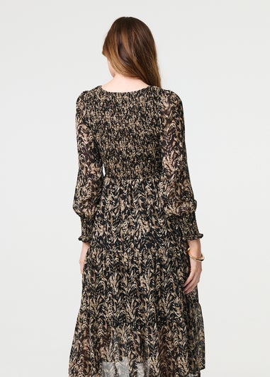 Izabel London Black Printed Semi Sheer Smock Midi Dress