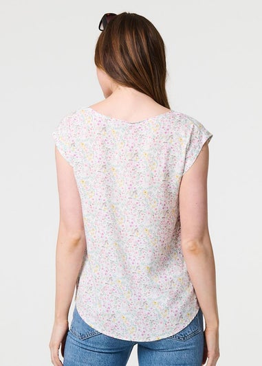 Izabel London White Ditsy Floral Cap Sleeve Shell Top