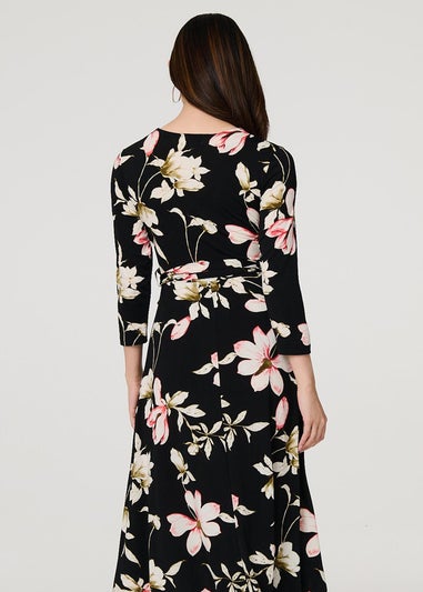 Izabel London Black Floral Tie Waist Maxi Dress