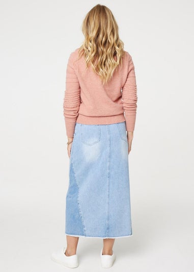 Izabel London Pink Striped Long Sleeve Textured Knit Jumper
