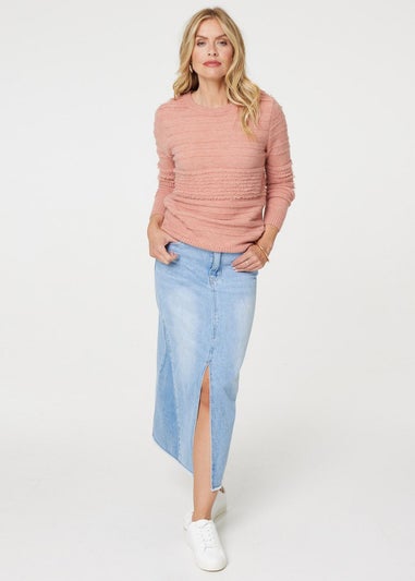 Izabel London Pink Striped Long Sleeve Textured Knit Jumper
